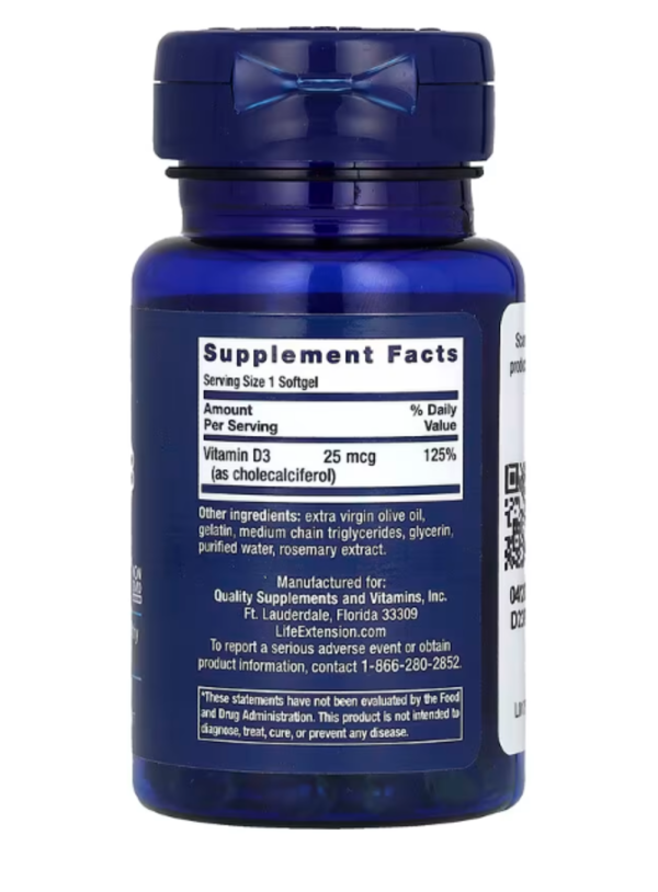 Life Extension, Vitamin D3, 25 mcg (1,000 IU), 90 Softgels