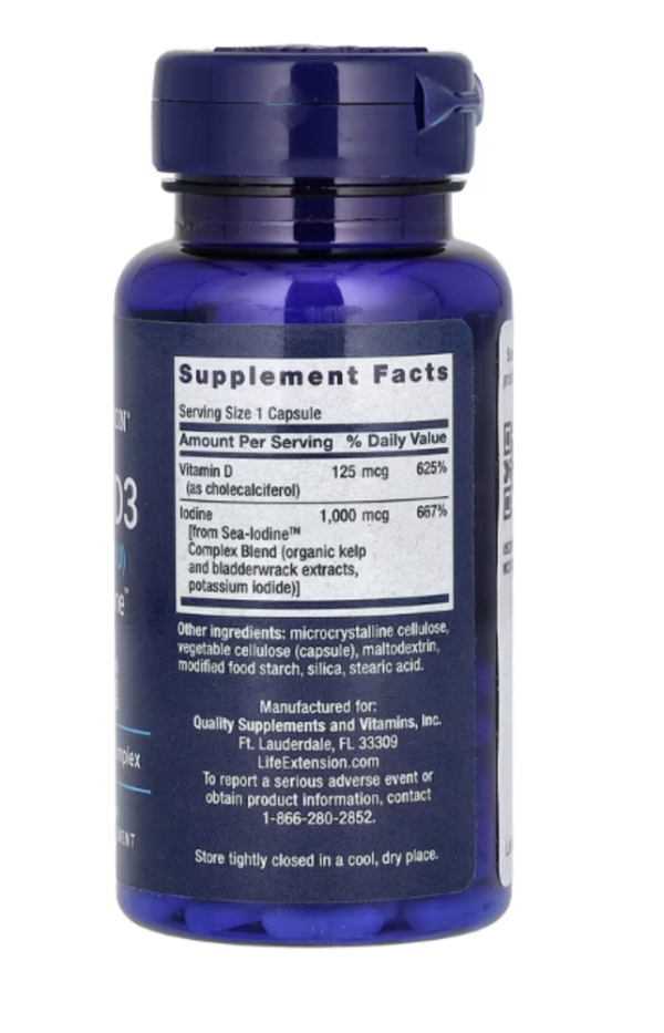 Life Extension, Vitamin D3 with Sea-Iodine, 125 mcg (5,000 IU), 60 Capsules