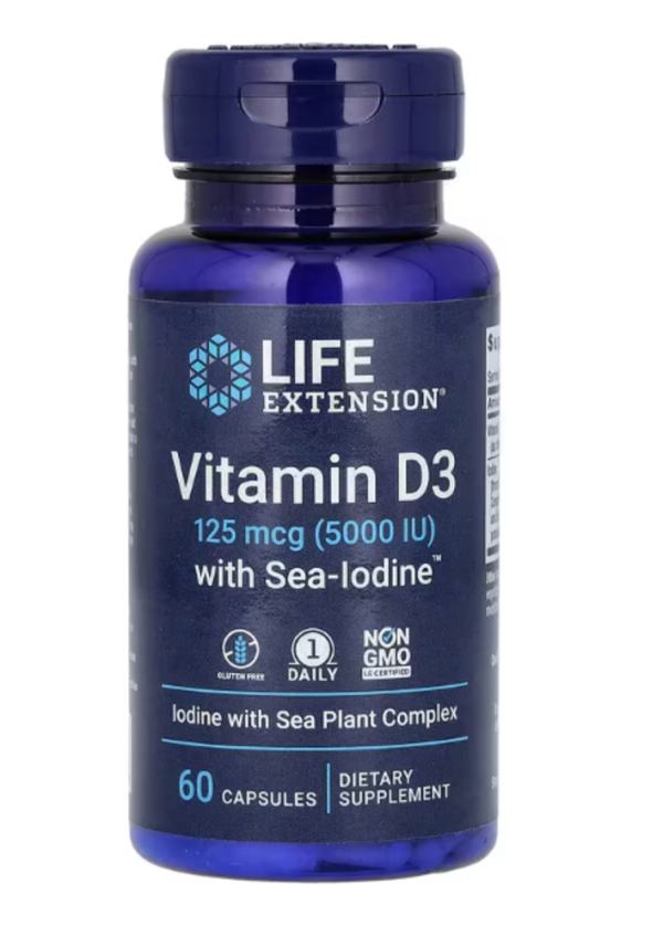 Life Extension, Vitamin D3 with Sea-Iodine, 125 mcg (5,000 IU), 60 Capsules