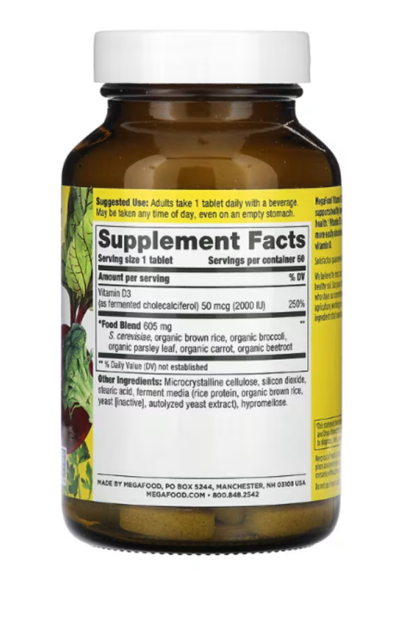 MegaFood, Vitamin D3, 50 mcg (2,000 IU), 60 Tablets