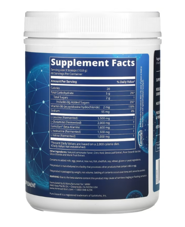 MRM Nutrition, Reload BCAA+G , Post-Workout Recovery, Lemonade, 29.6 oz (840 g)