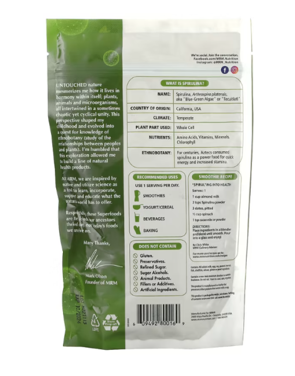MRM, RAW Spirulina Powder, 8.5 oz (240 g)