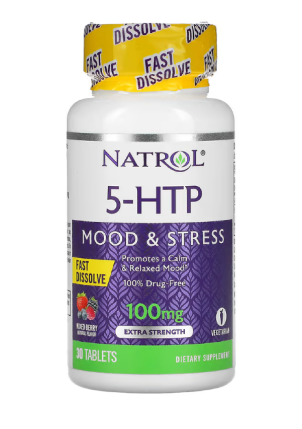 Natrol, 5-HTP, Fast Dissolve, Extra Strength, Wild Berry , 100 mg, 30 Tablets