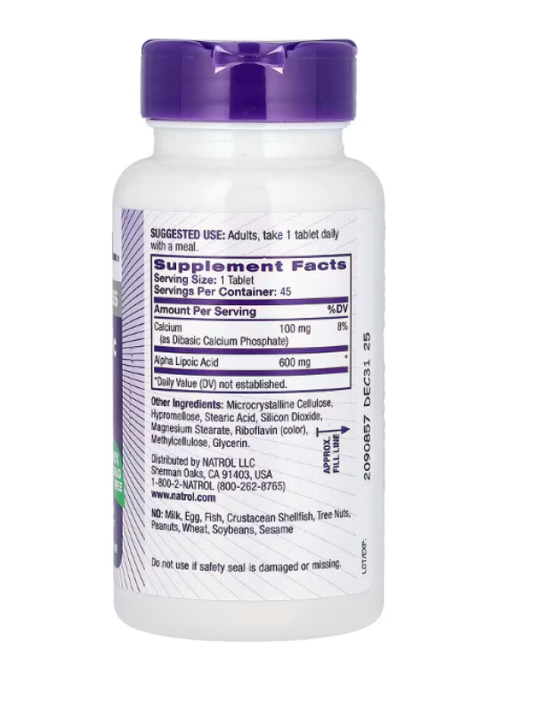 Natrol, Alpha Lipoic Acid, Time Release, 600 mg, 45 Tablets