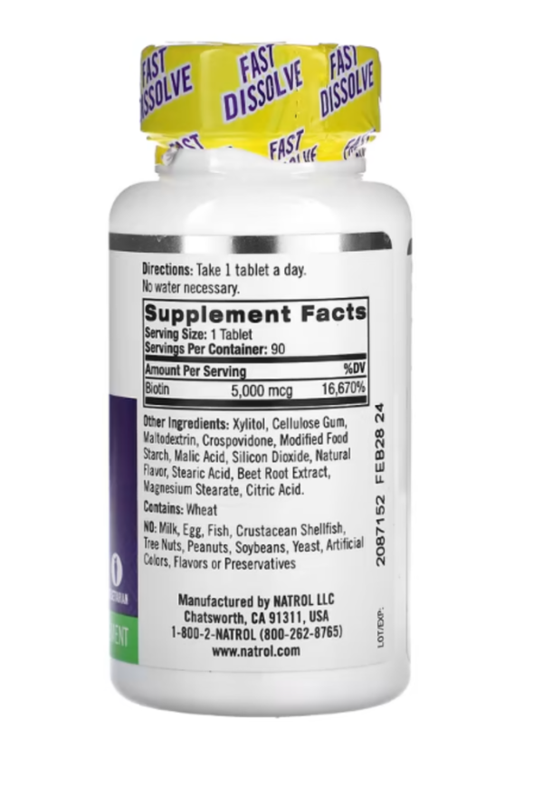 Natrol, Biotin, Fast Dissolve, Extra Strength, Strawberry, 5,000 mcg, 90 Tablets