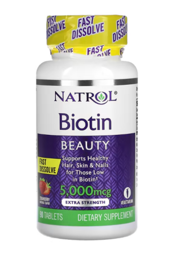Natrol, Biotin, Fast Dissolve, Extra Strength, Strawberry, 5,000 mcg, 90 Tablets
