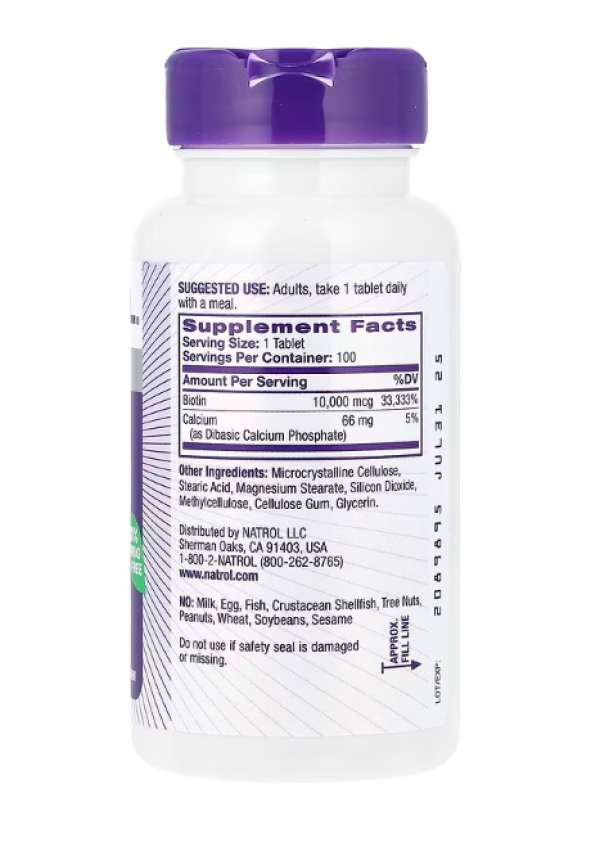 Natrol, Biotin, Maximum Strength, 10,000 mcg, 100 Tablets