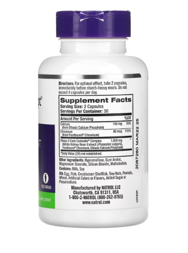 Natrol, Carb Intercept with Phase 2 Carb Controller, 1,000 mg, 60 Veggie Capsules (500 mg per Capsule)
