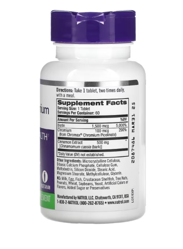 Natrol, Cinnamon, Chromium & Biotin, 60 Tablets