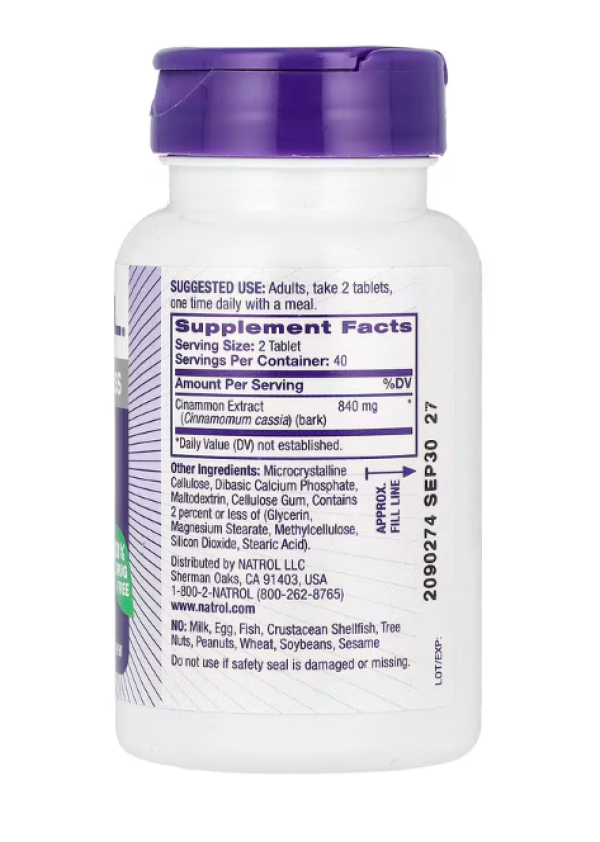 Natrol, Cinnamon Extract, 1,000 mg, 80 Tablets (500 mg per Tablet)