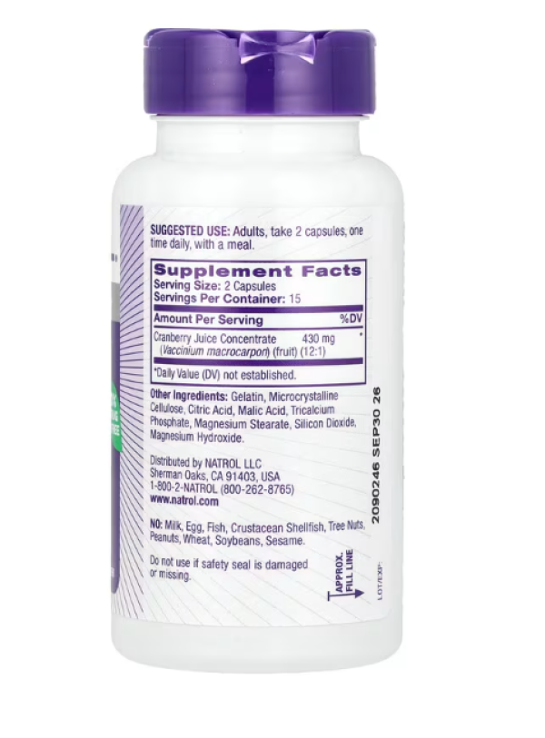 Natrol, Cranberry, 430 mg, 30 Capsules (215 mg per Capsule)