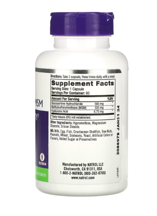 Natrol, Glucosamine, Hyaluronic Acid & MSM, 90 Capsules