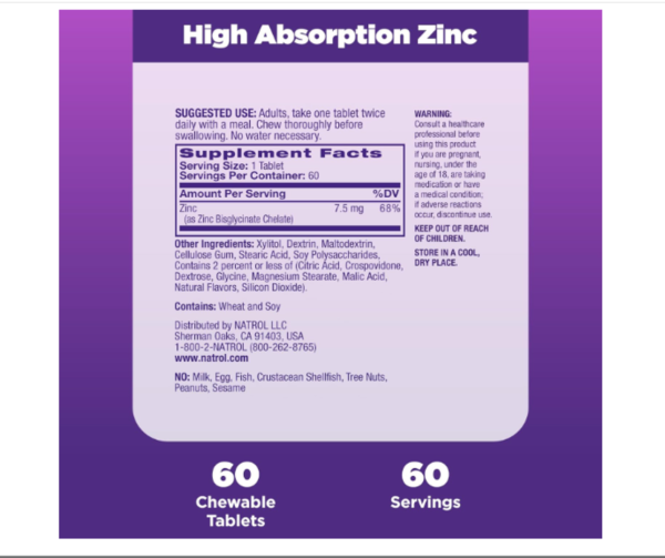 Natrol, High Absorption Zinc, Natural Pineapple, 60 Tablets