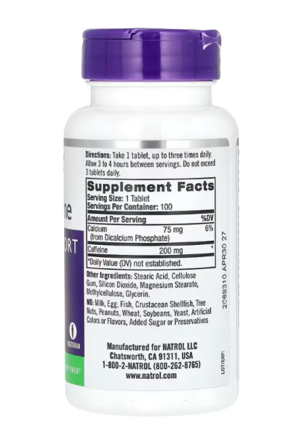 Natrol, High Caffeine, Extra Strength, 200 mg, 100 Tablets