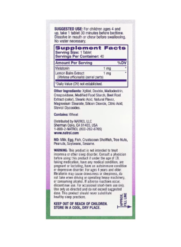 Natrol, Kids, Melatonin, Ages 4+, Strawberry, 1 mg, 40 Tablets