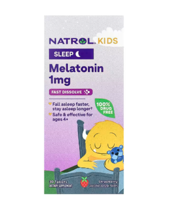 Natrol, Kids, Melatonin, Fast Dissolve, Ages 4+, Strawberry, 30 Tablets