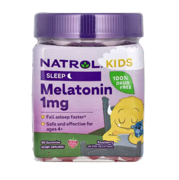 Natrol, Kids, Melatonin Gummies, Ages 4+, Raspberry, 1 mg, 90 Gummies
