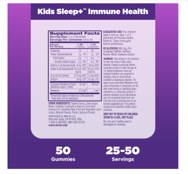 Natrol, Kids, Sleep + Immune Health, Berry, 50 Gummies