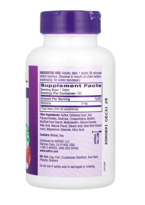Natrol, Melatonin, Fast Dissolve, Extra Strength, Strawberry, 5 mg, 150 Tablets