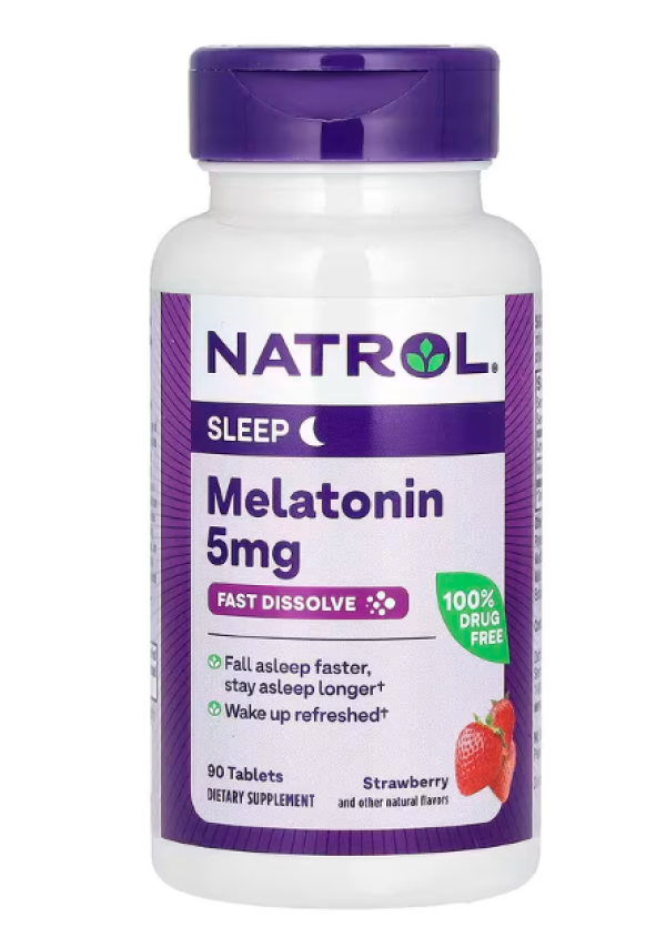 Natrol, Melatonin, Fast Dissolve, Extra Strength, Strawberry, 5 mg, 90 Tablets