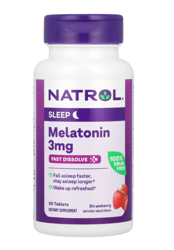 Natrol, Melatonin, Fast Dissolve, Strawberry, 3 mg, 90 Tablets