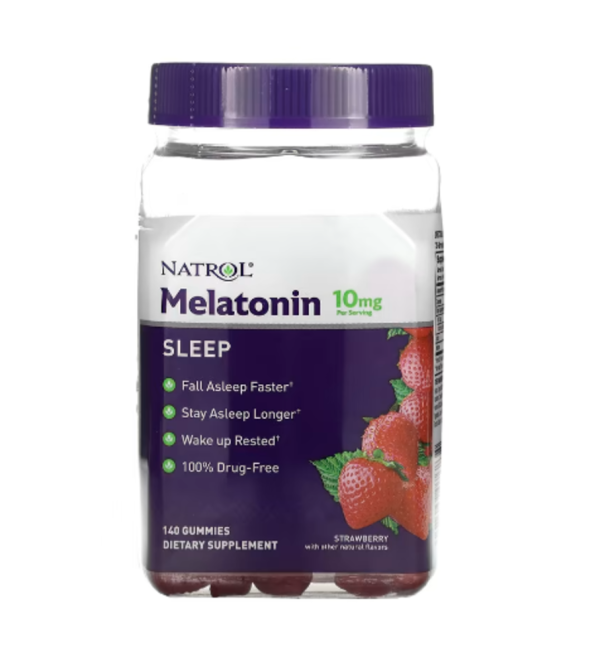 Natrol, Melatonin, Sleep, Strawberry, 10 mg, 140 Gummies (5 mg per Gummy)