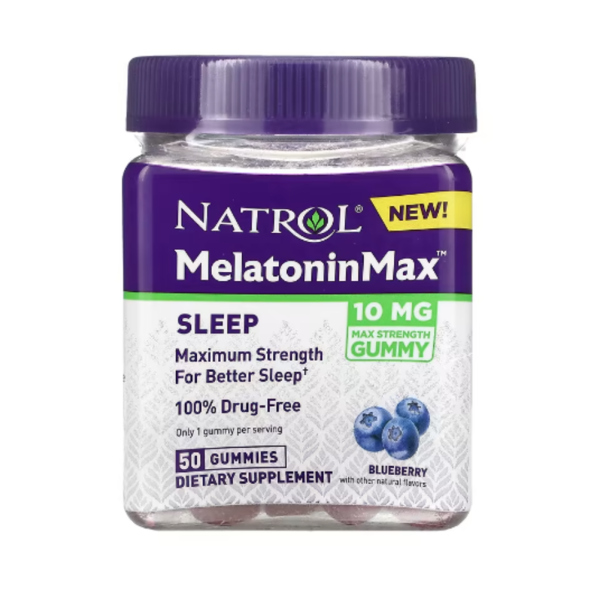 Natrol, MelatoninMax, Sleep, Blueberry, 10 mg, 50 Gummies