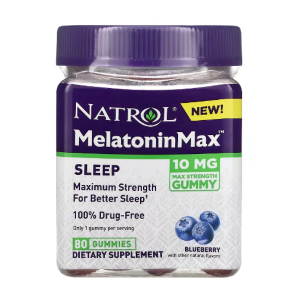 Natrol, MelatoninMax, Sleep, Blueberry, 10 mg, 80 Gummies