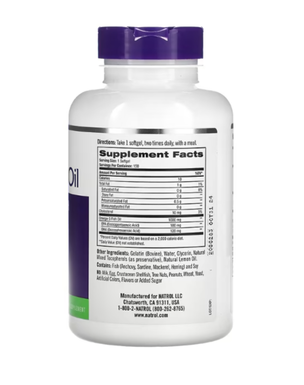 Natrol, Omega-3 Fish Oil, Lemon, 1,000 mg, 150 Softgels