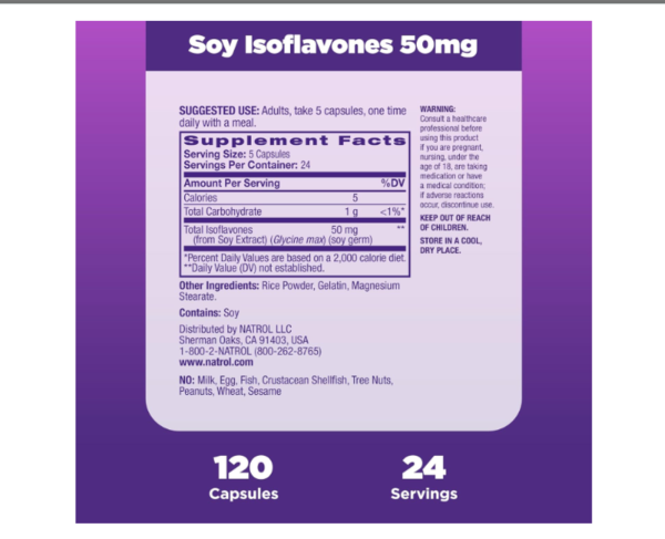 Natrol, Soy Isoflavones, 50 mg, 120 Capsules (10 mg per Capsule)