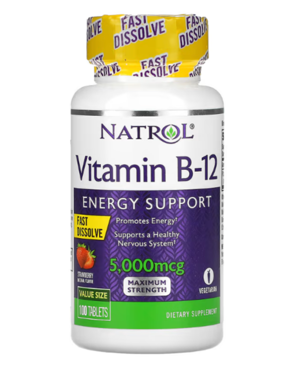 Natrol, Vitamin B-12, Fast Dissolve, Maximum Strength, Strawberry, 5,000 mcg, 100 Tablets