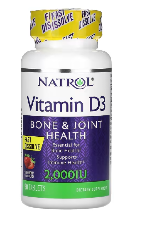 Natrol, Vitamin D3, Bone & Joint Health, Strawberry , 2,000 IU, 90 Tablets