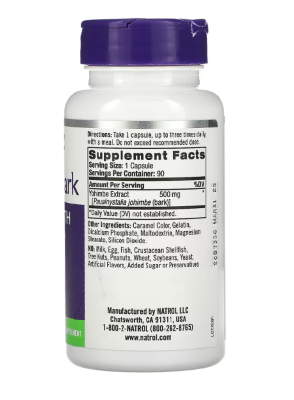 Natrol, Yohimbe Bark, 500 mg, 90 Capsules
