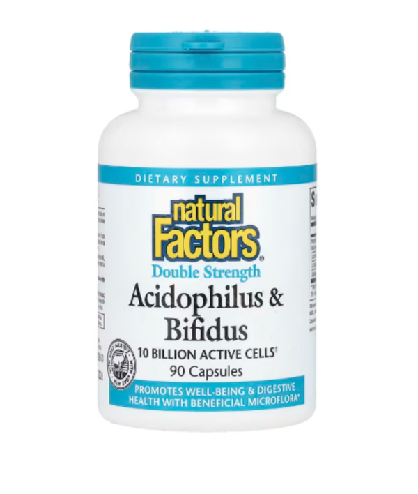 Natural Factors, Acidophilus & Bifidus, Double Strength, 10 Billion CFU, 90 Capsules