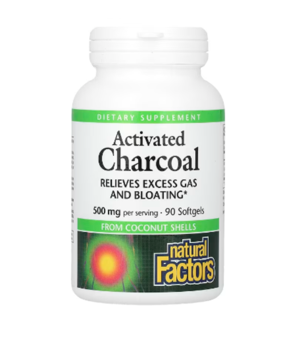 Natural Factors, Activated Charcoal, 500 mg, 90 Softgels (250 mg per Softgel)
