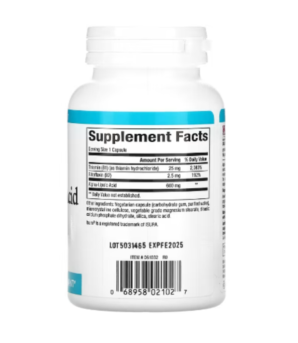Natural Factors, Alpha-Lipoic Acid with B1 & B2, 600 mg, 60 Vegetarian Capsules