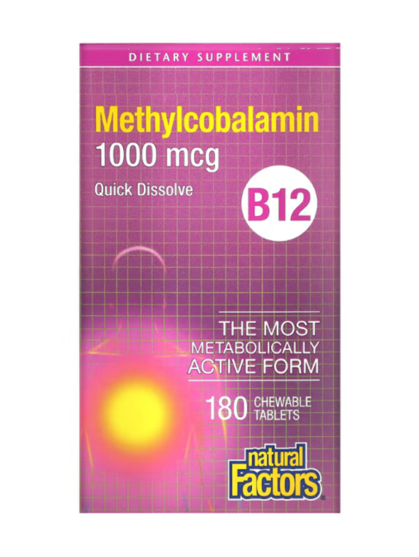 Natural Factors, B12, Methylcobalamin, 1,000 mcg, 180 Chewable Tablets