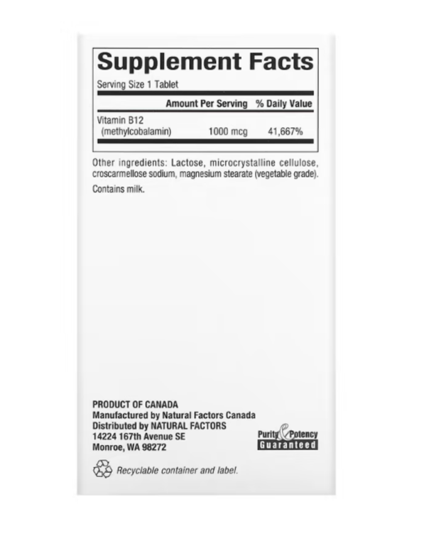 Natural Factors, B12, Methylcobalamin, 1,000 mcg, 180 Chewable Tablets