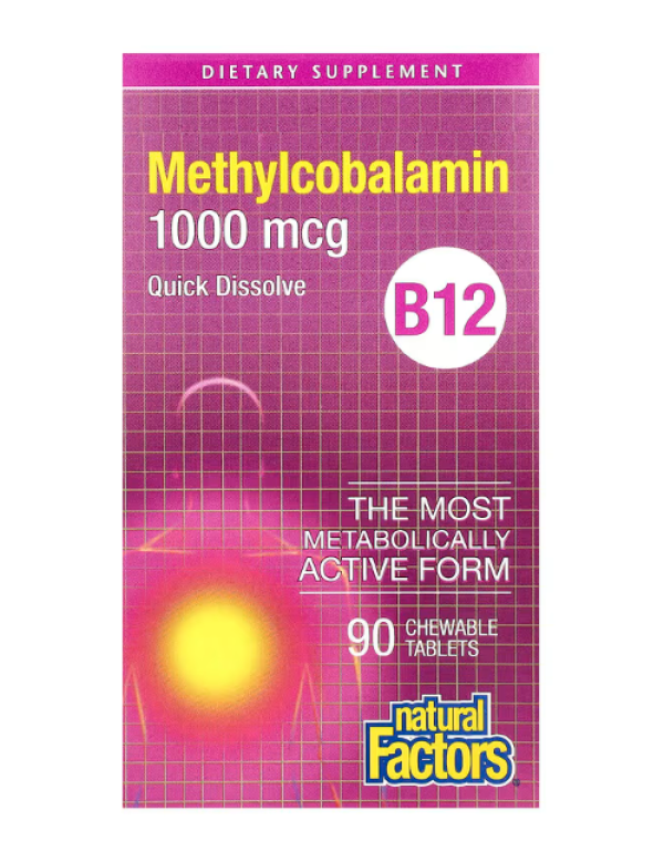 Natural Factors, B12, Methylcobalamin, 1,000 mcg, 90 Chewable Tablets