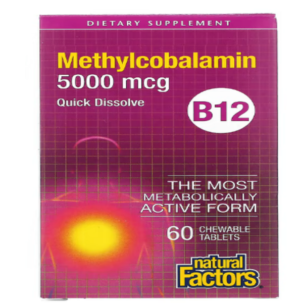 Natural Factors, B12, Methylcobalamin, 5,000 mcg, 60 Chewable Tablets