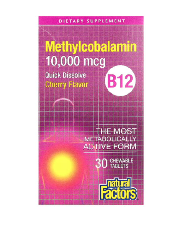 Natural Factors, B12 Methylcobalamin, Cherry, 10,000 mcg, 30 Chewable Tablets