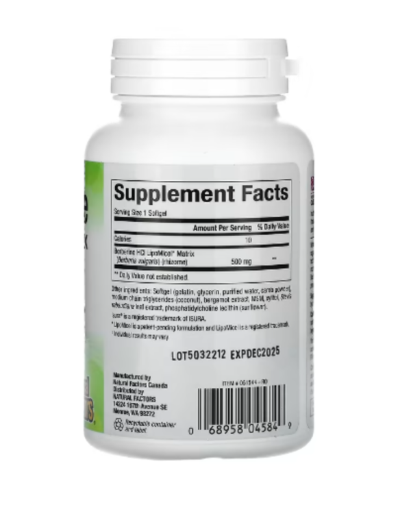Natural Factors, Berberine LipoMicel Matrix, 500 mg, 60 Liquid Softgels