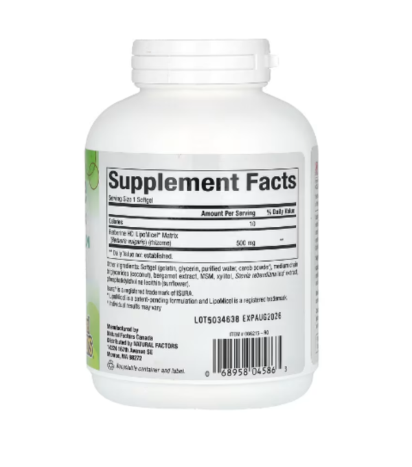 Natural Factors, Berberine LipoMicel Matrix, 500 mg, 90 Liquid Softgels