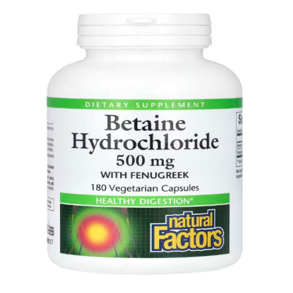 Natural Factors, Betaine Hydrochloride with Fenugreek, 500 mg, 180 Vegetarian Capsules