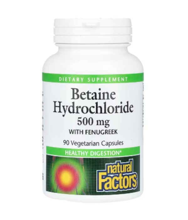 Natural Factors, Betaine Hydrochloride with Fenugreek, 500 mg, 90 Vegetarian Capsules