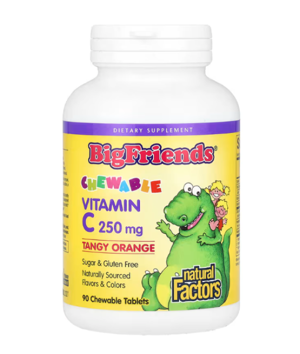 Natural Factors, Big Friends, Chewable Vitamin C, Tangy Orange, 250 mg, 90 Chewable Tablets