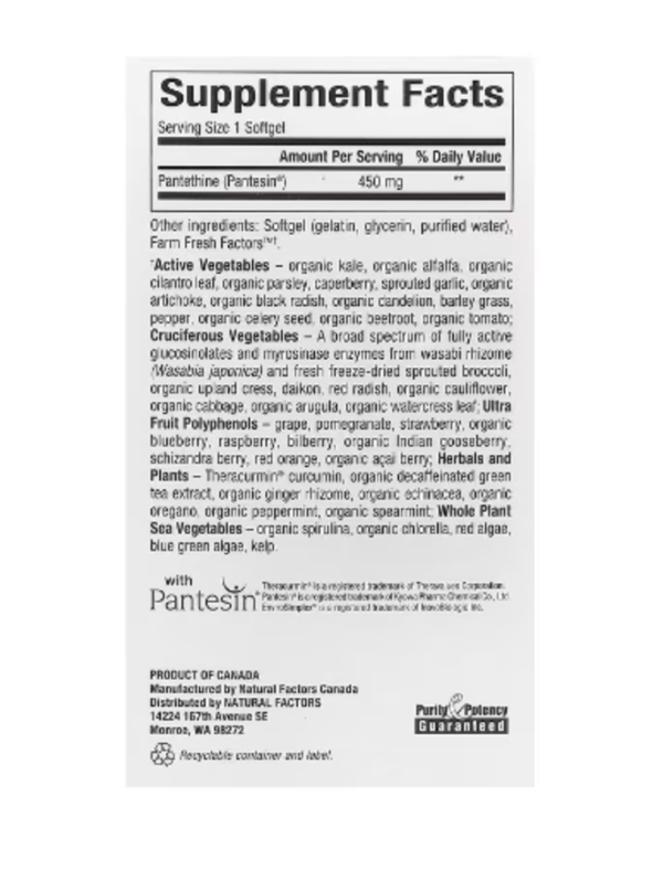 Natural Factors, BioCoenzymated, B5, Pantethine, 450 mg, 60 Softgels