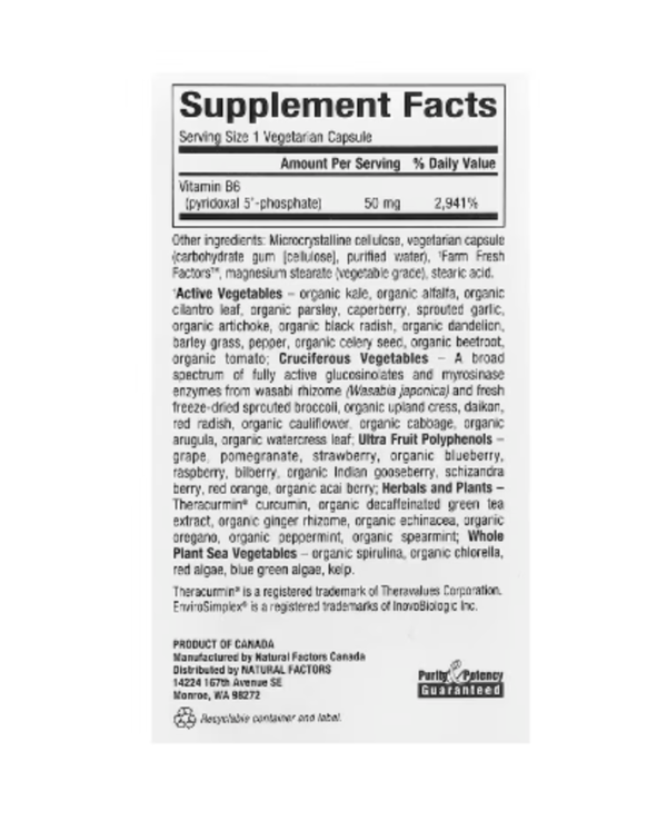 Natural Factors, BioCoenzymated, B6, Pyridoxal 5'-Phosphate, 50 mg, 30 Vegetarian Capsules