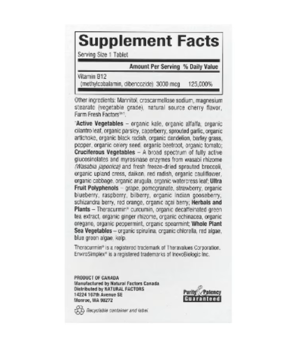 Natural Factors, BioCoenzymated, Methylcobalamin & Dibencozide, B12, 3,000 mcg, 30 Chewable Tablets