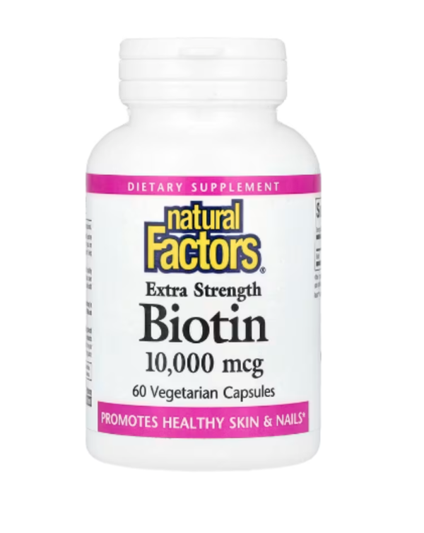 Natural Factors, Biotin, Extra Strength , 10,000 mcg, 60 Vegetarian Capsules